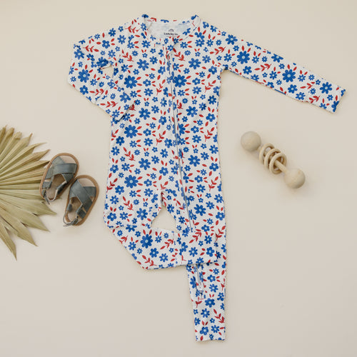 Red White & Blooms Bamboo Zippy Romper