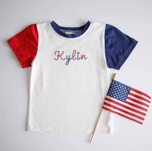 Custom 4th of July Embroidered Colorblock Tee