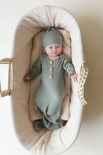 Waffle Knotted Baby Gown - Newborn Coming Home Outfit - Gown & Hat Set
