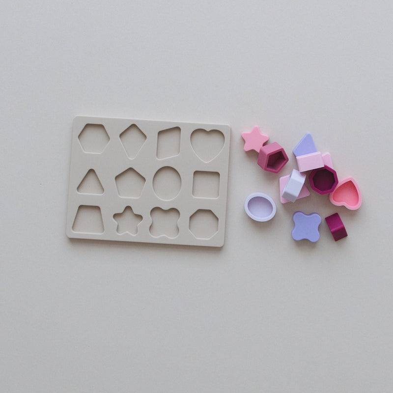 Silicone Shape Puzzle Toy - Silicone Toddler Puzzle - Baby & Toddler Toys - Geometric Puzzle Toy - Valentines Day Gift - Pink Purple Blue