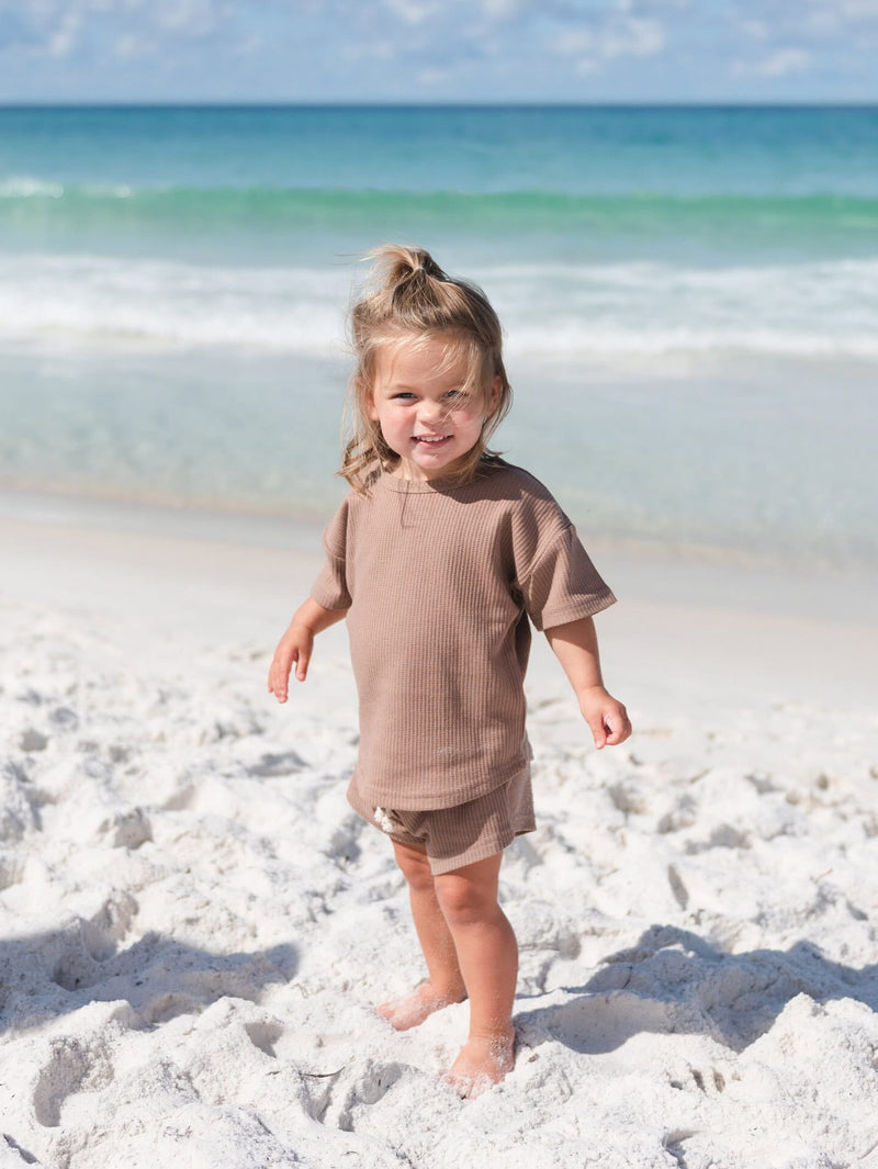 Cotton Waffle-Knit Baby Outfit - Waffle Shirt & Shorts Set - Neutral Baby Clothes