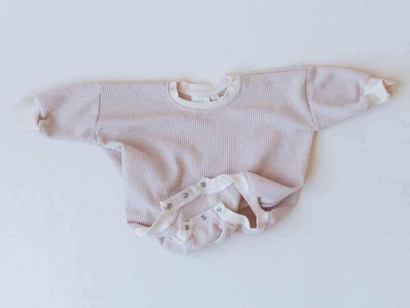 Neutral Baby Oversized Bubble Romper - Oversized Waffle-Knit Romper - Baby Boy Outfit - Baby Girl Clothes - Winter