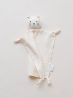 Organic Cotton Muslin Cat Lovey Blanket - Kitty Muslin Lovey - Security Blanket - Animal - Kitten - Teal Pink Ivory Off-White - Boy Girl