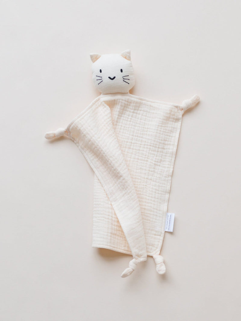 Organic Cotton Muslin Cat Lovey Blanket - Kitty Muslin Lovey - Security Blanket - Animal - Kitten - Teal Pink Ivory Off-White - Boy Girl