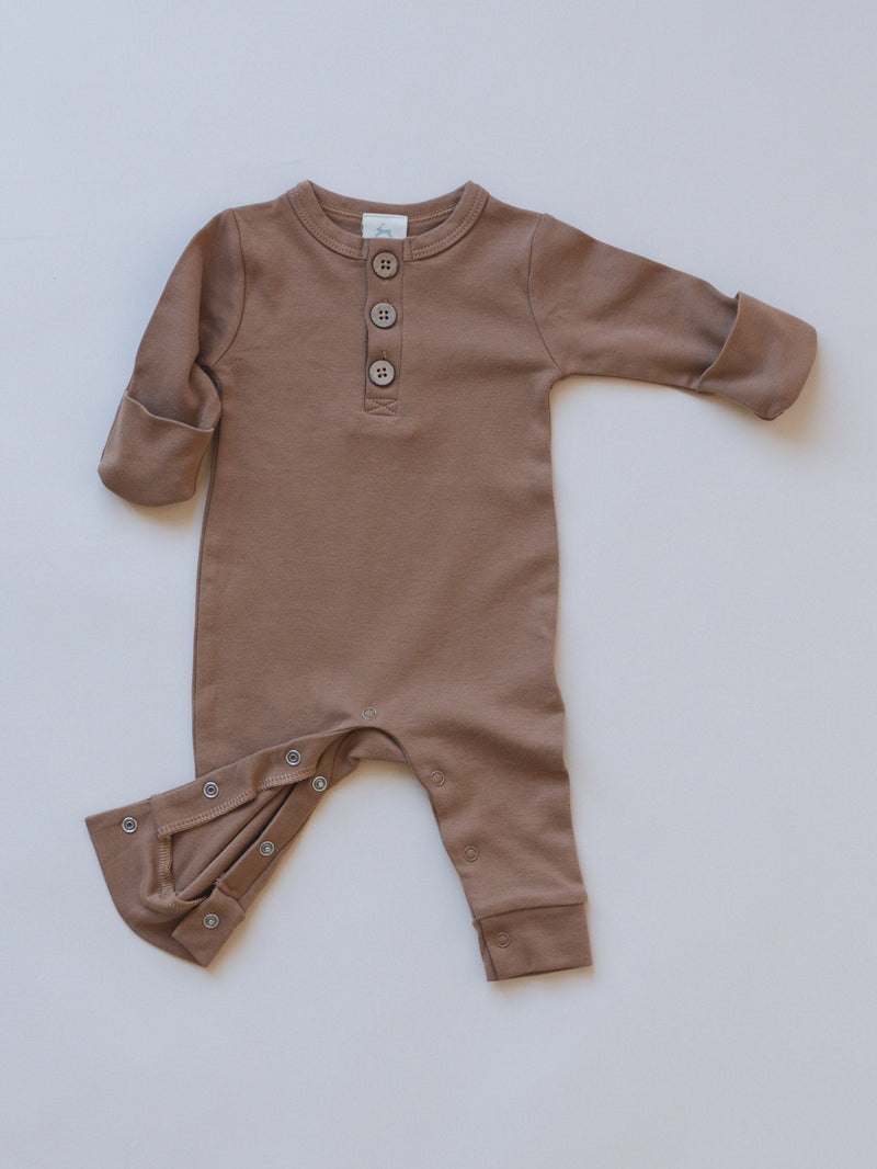 Organic Cotton Baby Romper - Long-Sleeved Henley Romper - Baby Boy Clothes - Neutral Baby Outfit - Winter Baby Clothes - Fall Baby Outfit