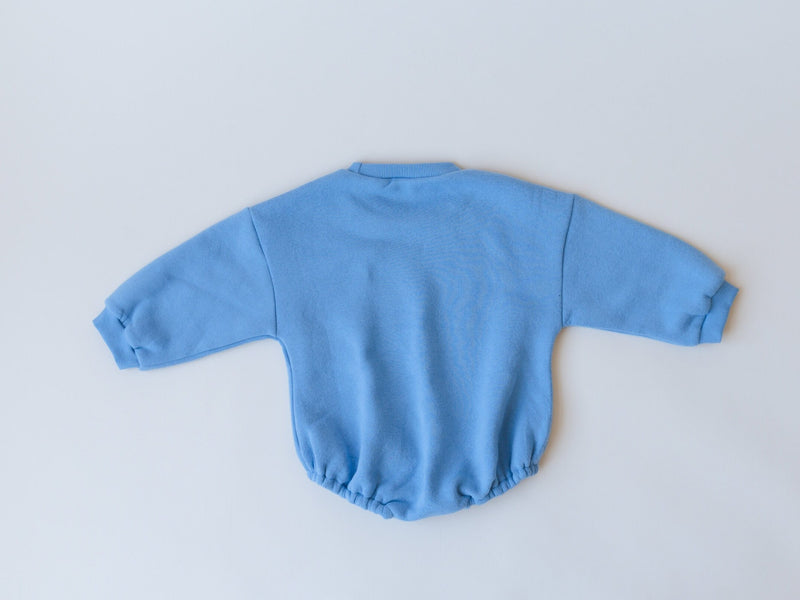 Blue Dinosaur Graphic Oversized Sweatshirt Romper - Stegosaurus Baby Bubble Romper - Bubble Romper - Baby Boy Clothes - Baby Girl - Neutral