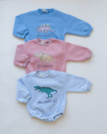 Blue Dinosaur Graphic Oversized Sweatshirt Romper - Stegosaurus Baby Bubble Romper - Bubble Romper - Baby Boy Clothes - Baby Girl - Neutral