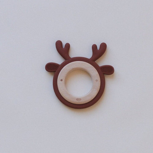 Silicone & Wooden Reindeer Teether - Christmas Teether - Christmas Baby Toy - Silicone Teether - Wooden Teething Toy - Wooden Teether