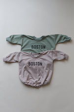 BOSTON Graphic Oversized Sweatshirt Romper - Baby Bubble Romper - Sweatshirt Bubble Romper - Baby Boy Clothes - Baby Girl - Neutral