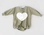 Distressed Heart Graphic Oversized Sweatshirt Romper - Grunge Heart Sweatshirt Bubble Romper - Baby Girl Clothes - V-Day - Valentines Day
