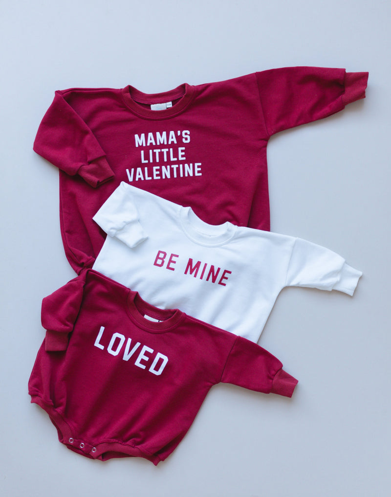 LOVED Graphic Oversized Sweatshirt Romper - Sweatshirt Bubble Romper - Baby Boy Clothes - Valentine's Day - Baby Girl Outfit