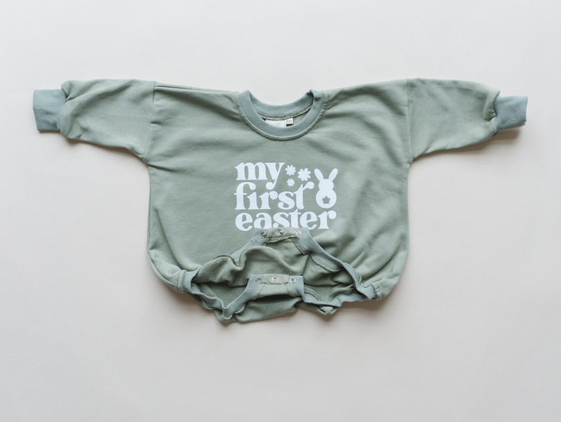 My First Easter Graphic Oversized Sweatshirt Romper - Sweatshirt Bubble Romper - Baby Boy Clothes - Easter Outfit - Girl Shirt - 1st Easter