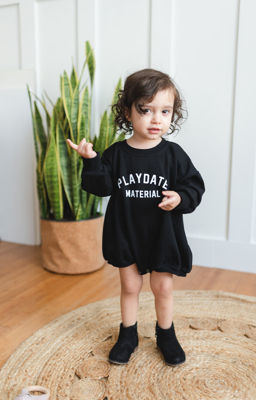 PLAYDATE MATERIAL Graphic Oversized Sweatshirt Romper - Sweatshirt Bubble Romper - Baby Boy Clothes - Play Date - Baby Boy Outfit