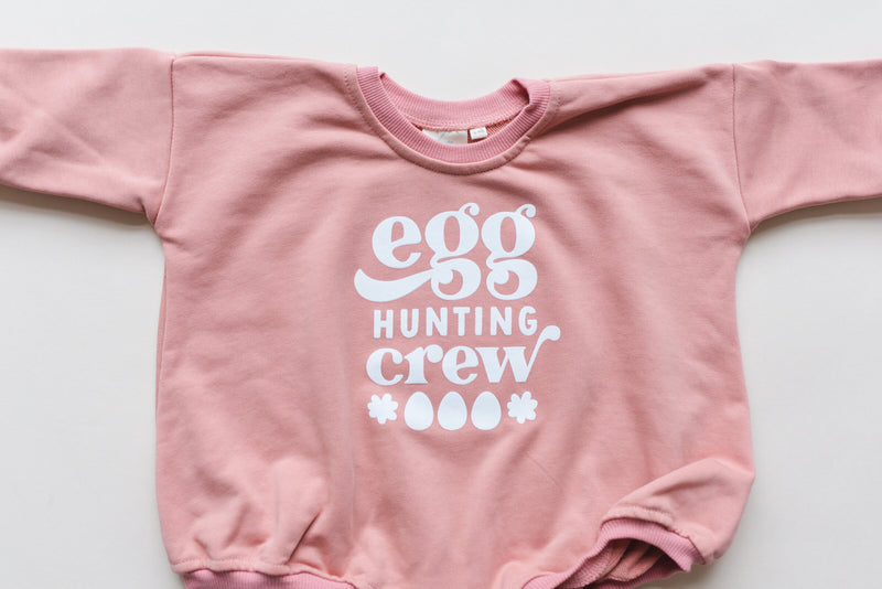 Egg Hunting Crew Easter Graphic Oversized Sweatshirt Romper - Sweatshirt Bubble Romper - Baby Boy Clothes - Sibling Cousins - Easter Outfit