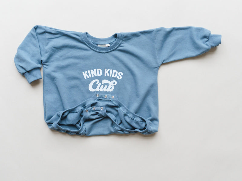 KIND KIDS CLUB Oversized Sweatshirt Romper - Baby Boy Bubble Romper - Baby Girl Outfit - Graphic Romper - Neutral Baby Clothes - Toddler