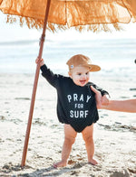 PRAY FOR SURF Oversized Sweatshirt Romper - Baby Boy Bubble Romper - Baby Boy Outfit - Baby Graphic Romper - Beach - Surfing - Baby Clothes
