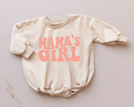 MAMA'S GIRL Oversized Sweatshirt Romper - Baby Girl Bubble Romper - Baby Girl Outfit - Mother's Day Outfit Shirt - Retro Groovy Daughter