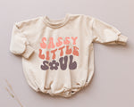 SASSY LITTLE SOUL Oversized Sweatshirt Romper - Baby Girl Bubble Romper - Baby Girl Outfit - Retro Groovy Baby Girl Clothes