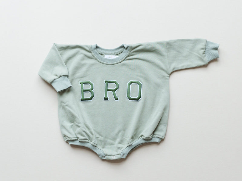 BRO Applique Graphic Oversized Sweatshirt Romper - Bubble Romper - Baby Boy Clothes - Big Brother Outfit - Pregnancy Announcement