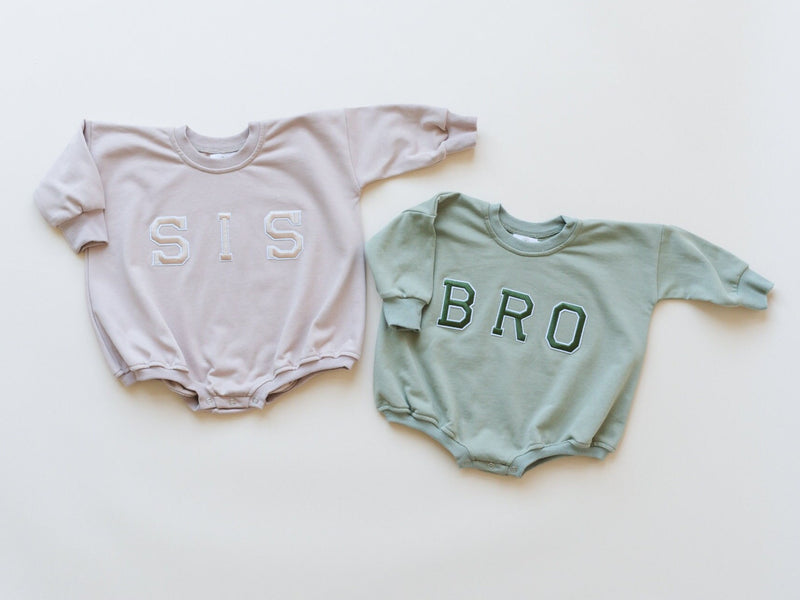 SIS Applique Graphic Oversized Sweatshirt Romper - Bubble Romper - Baby Girl Clothes - Big Sister Outfit - Pregnancy Announcement