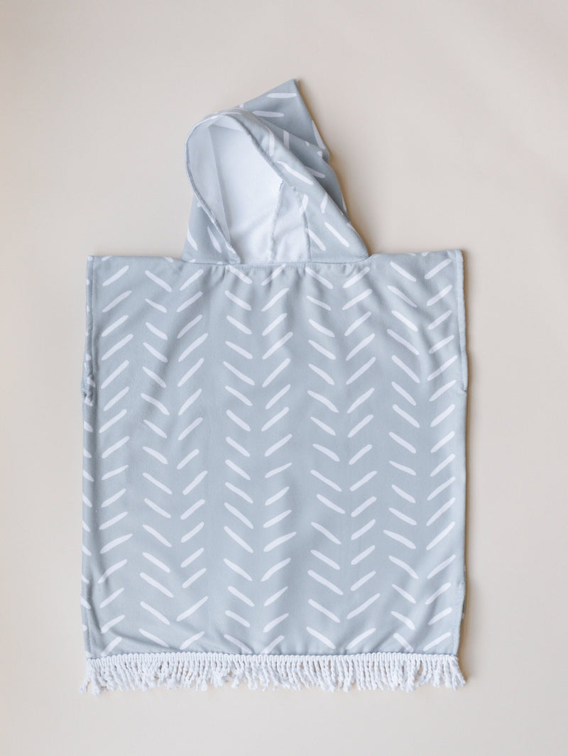 Blue Print Kids Fringe Beach Towel Poncho - Baby Toddler Girl Boy Neutral - Hooded Beach Towel - Microfiber Bath Towel - Chevron Geometric