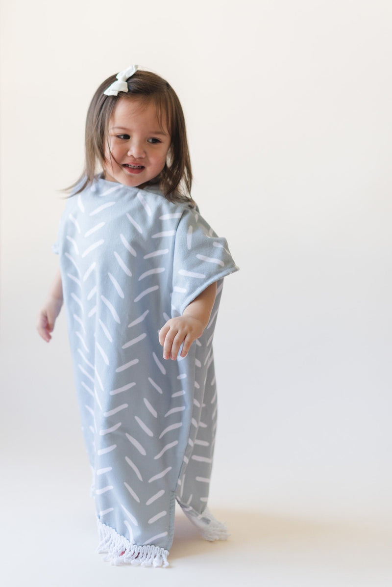 Blue Print Kids Fringe Beach Towel Poncho - Baby Toddler Girl Boy Neutral - Hooded Beach Towel - Microfiber Bath Towel - Chevron Geometric