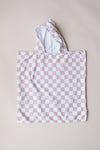 Tan & White Checkered Kids Beach Towel Poncho - Baby Toddler Girl Boy Neutral - Hooded Beach Towel - Microfiber Bath Towel