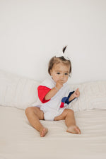 4th of July Colorblock Oversized T-Shirt Romper - Baby Boy Bubble Romper - 4th of July Outfit - Red, White & Blue Patriotic Shirt - Girl USA