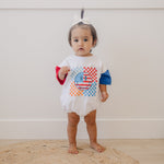 4th of July Colorblock Checker Smiley Oversized T-Shirt Romper - Baby Boy Bubble Romper - 4th of July Outfit - Baby Girl 4th of July Shirt