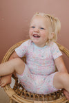 2pc Bamboo Pajamas - In Full Bloom Bamboo Toddler PJs - Pastel Floral Bamboo PJ Set - Short Sleeves Shorts - Girl Summer Flower Print