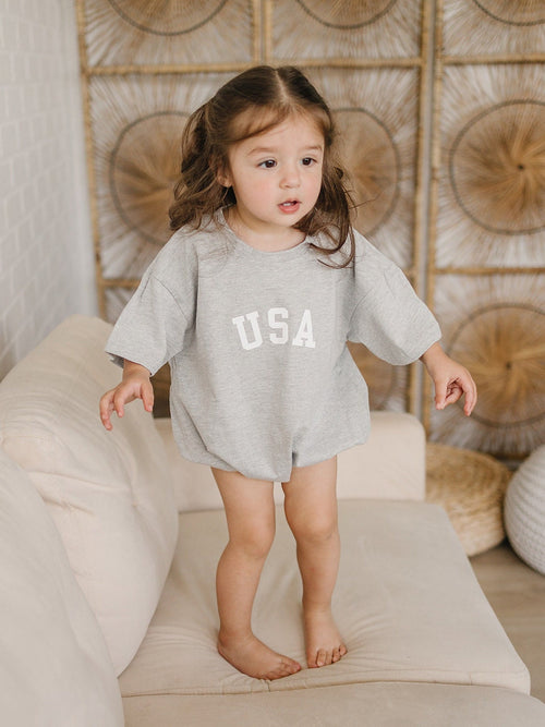 USA Graphic Oversized T-Shirt Romper - Baby Boy Bubble Romper - 4th of July Outfit - Baby Girl Outfit Tee - 4th of July