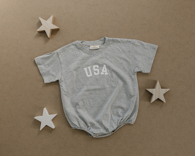 USA Graphic Oversized T-Shirt Romper - Baby Boy Bubble Romper - 4th of July Outfit - Baby Girl Outfit Tee - 4th of July