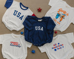 USA Graphic Oversized Sweatshirt Romper - Baby Boy Bubble Romper - 4th of July Sweatshirt - Baby Girl 4th of July Outfit - Minimalist
