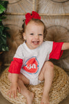 Vintage USA 4th of July Colorblock Oversized T-Shirt Romper - Baby Boy Bubble Romper - 4th of July Outfit - Girl USA Shirt