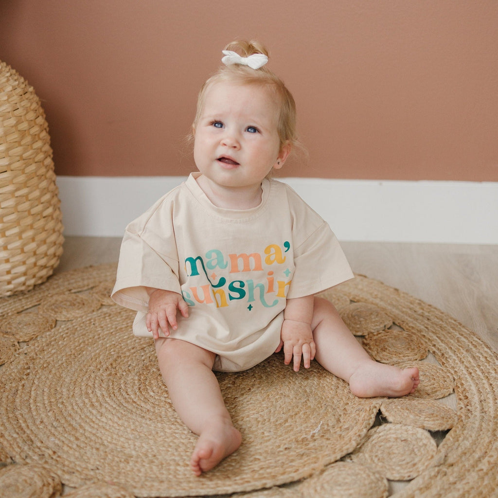 MAMA'S SUNSHINE Oversized T-Shirt Romper - Baby Girl Bubble Romper - Baby Boy Outfit - Mother's Day Outfit Shirt - Neutral Bubble Romper