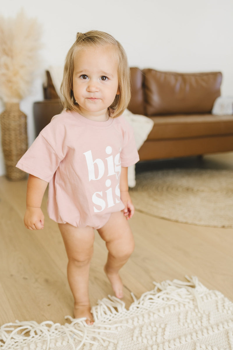 BIG SIS Graphic Bubble Romper - T-Shirt Romper - Baby Girl Clothes - Big Sister Shirt Outfit - Pregnancy Announcement