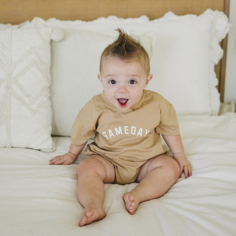 GAMEDAY Organic Cotton Oversized T-Shirt Romper - Baby Boy Bubble Romper - Baby Boy Outfit - Baby Boy Fall Clothes - Football Sports Neutral