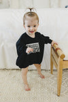 SNUGGLE WEATHER Graphic Oversized Sweatshirt Romper - Bubble Romper - Sweatshirt Bubble Romper - Baby Boy Clothes - Winter - Neutral Outfit