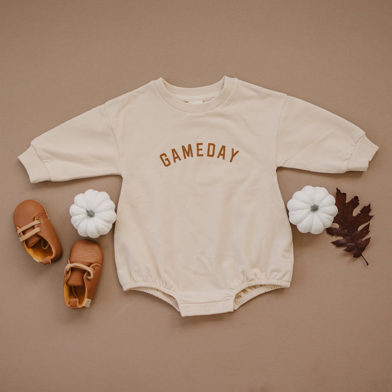GAMEDAY Organic Cotton Oversized Sweatshirt Romper - Baby Boy Bubble Romper - Baby Girl Outfit - Fall Baby Clothes - Fall Football Autumn