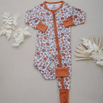 FALL FLORAL Bamboo Zippy Romper - Bamboo Baby Pajamas - Fall Bamboo Zipper Romper - Convertible Romper PJs - Baby Girl - Flower Retro