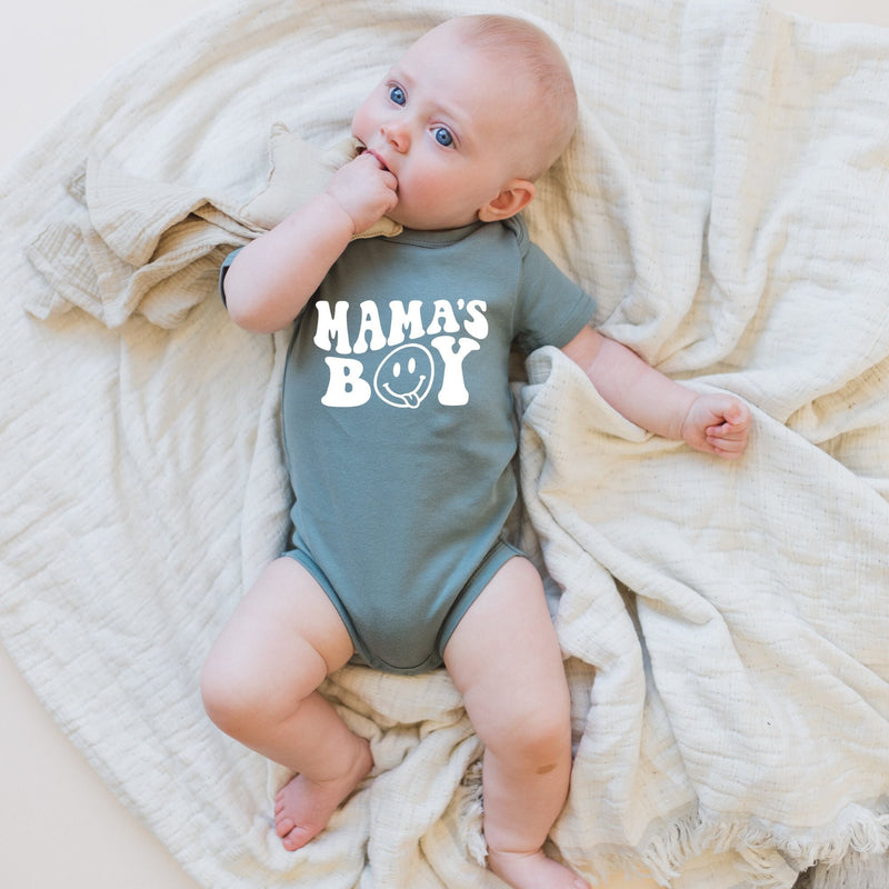 Mama's Boy Organic Cotton Short-Sleeved Baby Bodysuit - Mama's Boy Shirt T-Shirt Bodysuit - Baby Boy Outfit - Mom Son Shirt