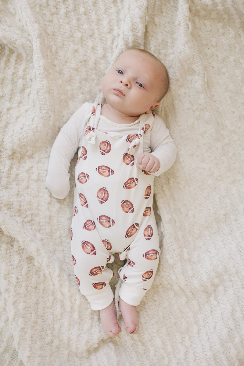 Football Print Bamboo Knotted Overalls