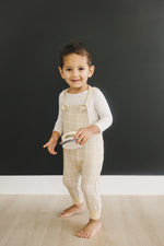 Beige Neutral Plaid Bamboo Knotted Overalls - Bamboo French Terry Outfit - Baby Boy Fall Clothes - Baby Girl Clothes Outfit Daywear Pants