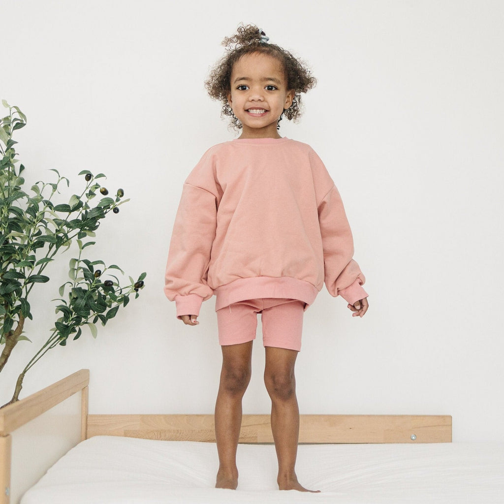 Crewneck Sweatshirt & Bike Shorts Set with Optional Customization - Crewneck - Baby Toddler Girl Clothes - Embroidered Name Personalization