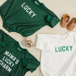 Mama's Lucky Charm St Patrick's's Day Graphic Oversized Bamboo Sweatshirt Romper - Baby Sweatshirt Bubble Romper - Baby Girl Boy Toddler