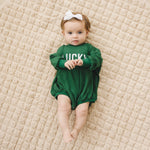 LUCKY St Patrick's's Day Graphic Oversized Bamboo Sweatshirt Romper - Baby Sweatshirt Bubble Romper - Baby Girl Boy Toddler - St. Patricks