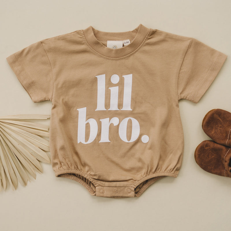 Organic Cotton Lil Bro Graphic Bubble Romper - T-Shirt Romper - Baby Boy Clothes - Little Brother - Pregnancy Announcement - Gender Reveal