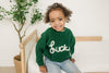 Lucky Hand Embroidered Chunky Knit Sweater for Babies & Toddlers - St. Patrick's Day Embroidered Baby Sweater - Baby Boy or Girl - Green