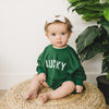 LUCKY St Patrick's's Day Graphic Oversized Bamboo Sweatshirt Romper - Baby Sweatshirt Bubble Romper - Baby Girl Boy Toddler - St. Patricks