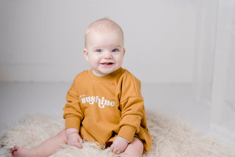 You Are My Sunshine Oversized Sweatshirt Romper - Baby Girl Bubble Romper - Baby Boy Outfit - Yellow Outfit Shirt - Neutral Bubble Romper